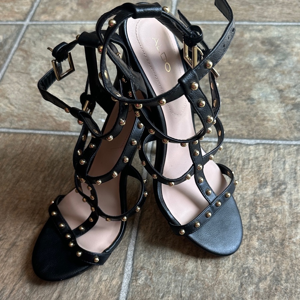 Aldo Black and Gold Studded Heels